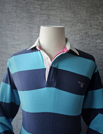 GANT Bar Stripe Rugby Heavy Rugger Long Sleeve Shirt in Turquoise/Navy