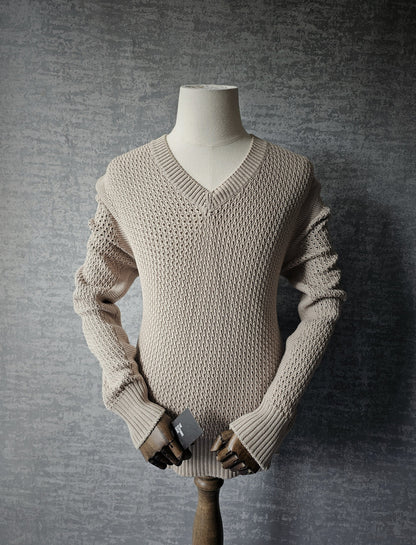 TOM FORD Knitted Cotton V-Neck Beige Sweater