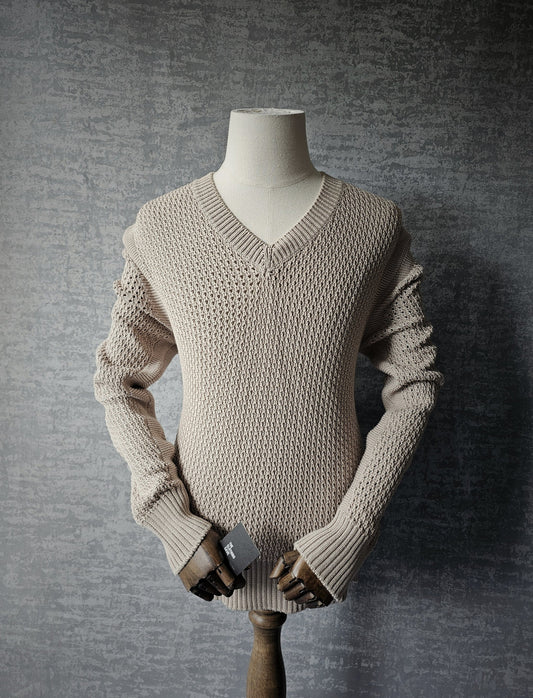 TOM FORD Knitted Cotton V-Neck Beige Sweater