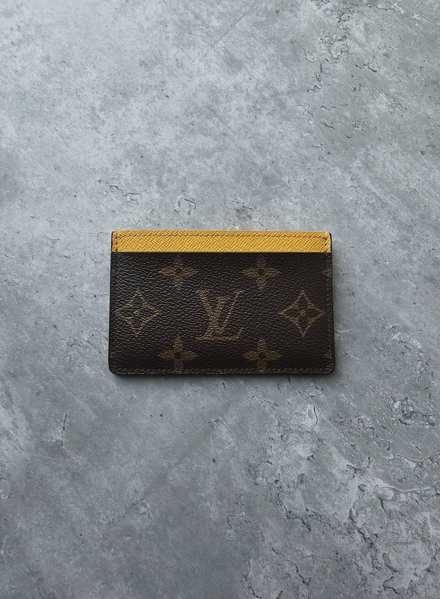 LOUIS VUITTON Brown Monogram Canvas Yellow Contrasting Card Holder