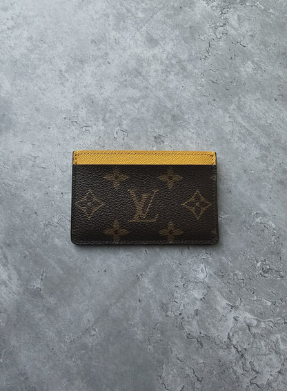 LOUIS VUITTON Brown Monogram Canvas Yellow Contrasting Card Holder