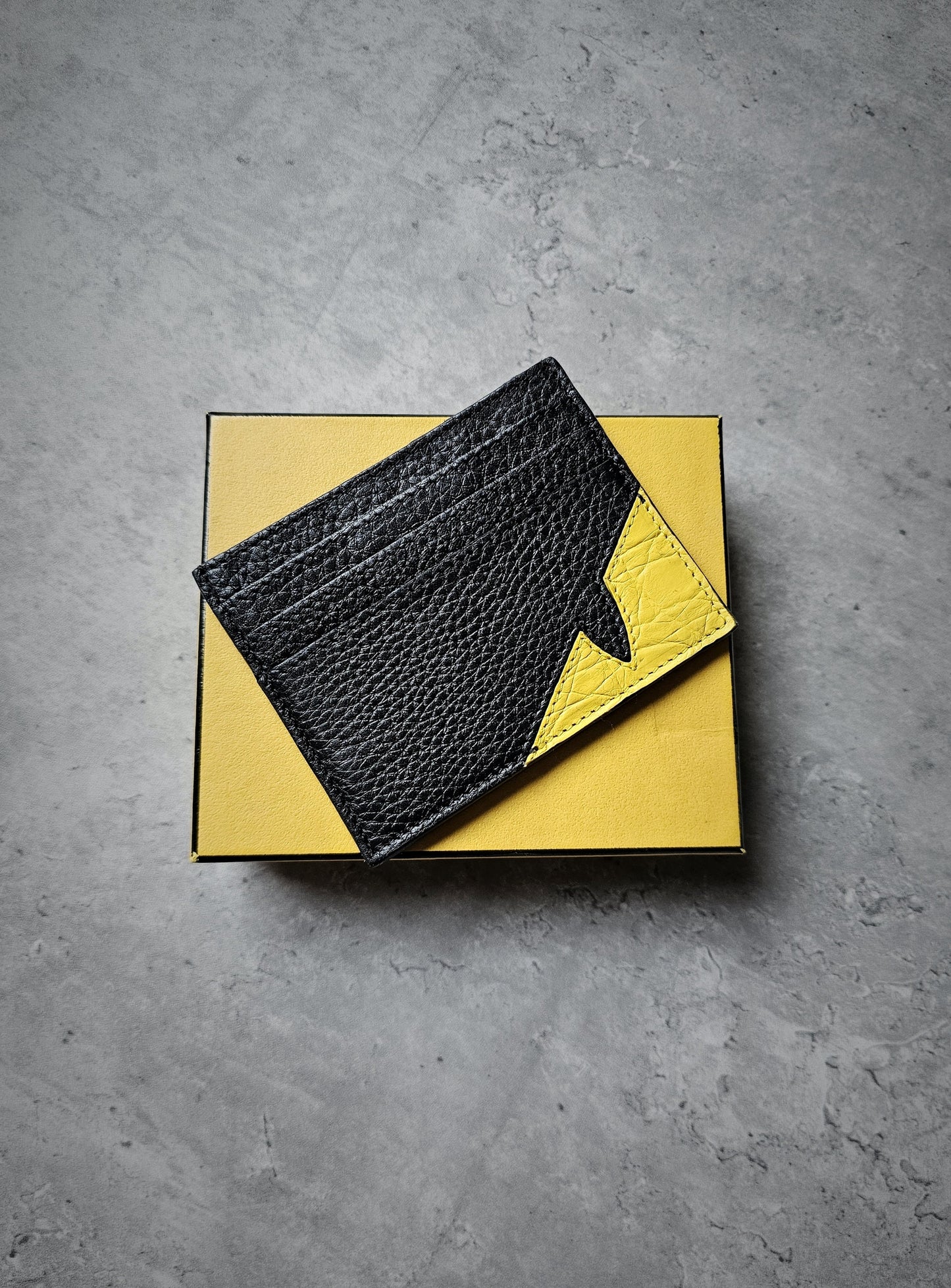 FENDI Black & Yellow Bug Eye Roma Leather Card Holder