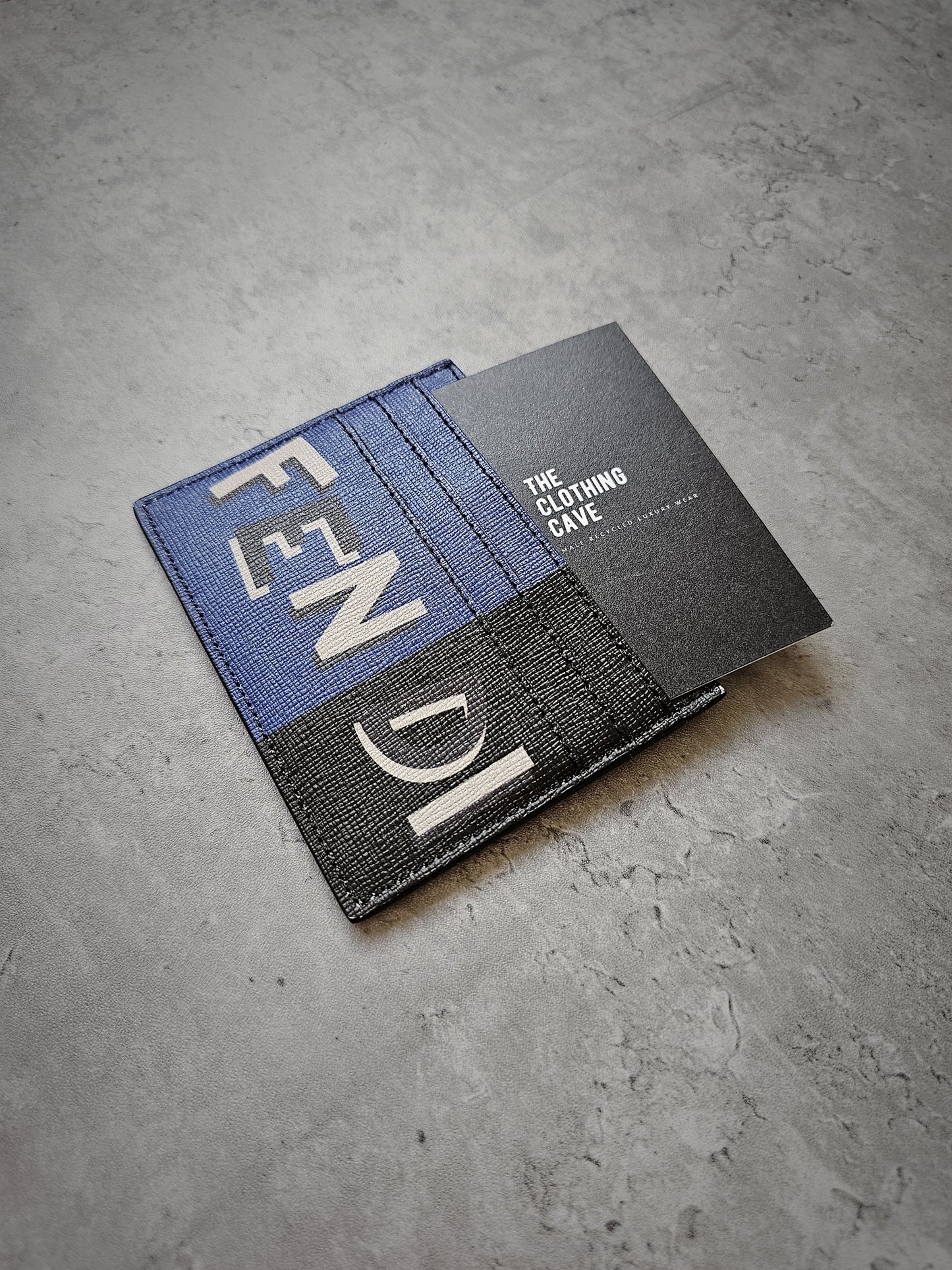FENDI Colour-blocked Blue & Black Grained Card Holder