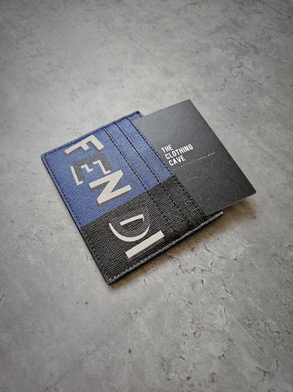 FENDI Colour-blocked Blue & Black Grained Card Holder