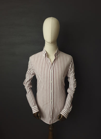 REISS Ruben Linen Regular Fit Shirt in Burgundy & White