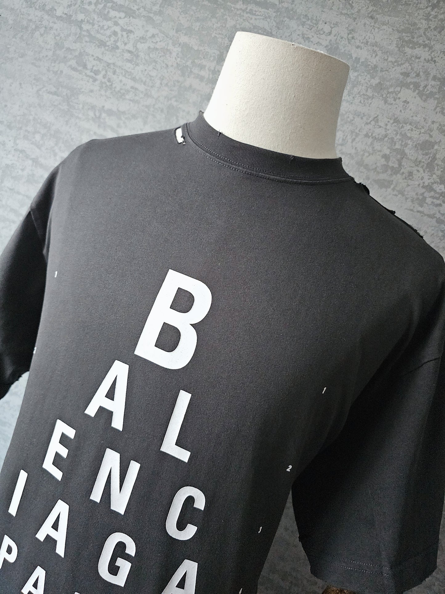 BALENCIAGA Optical Print Distressed Oversized T-Shirt