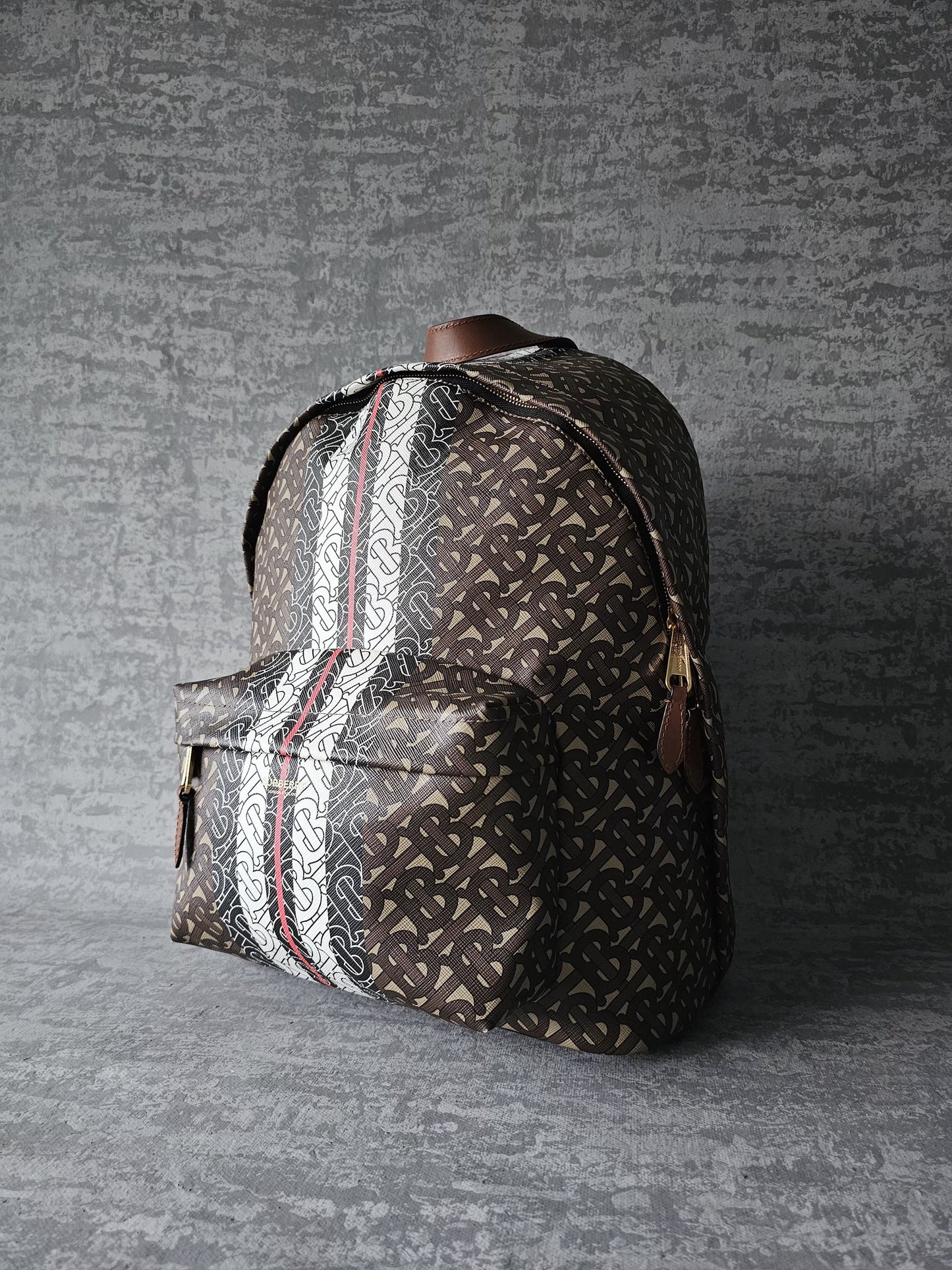 BURBERRY TB E-Canvas Monogram striped backpack