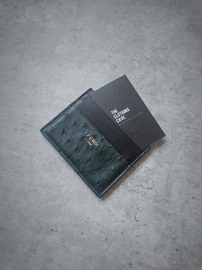 FENDI Green Ostrich Leather Card Holder