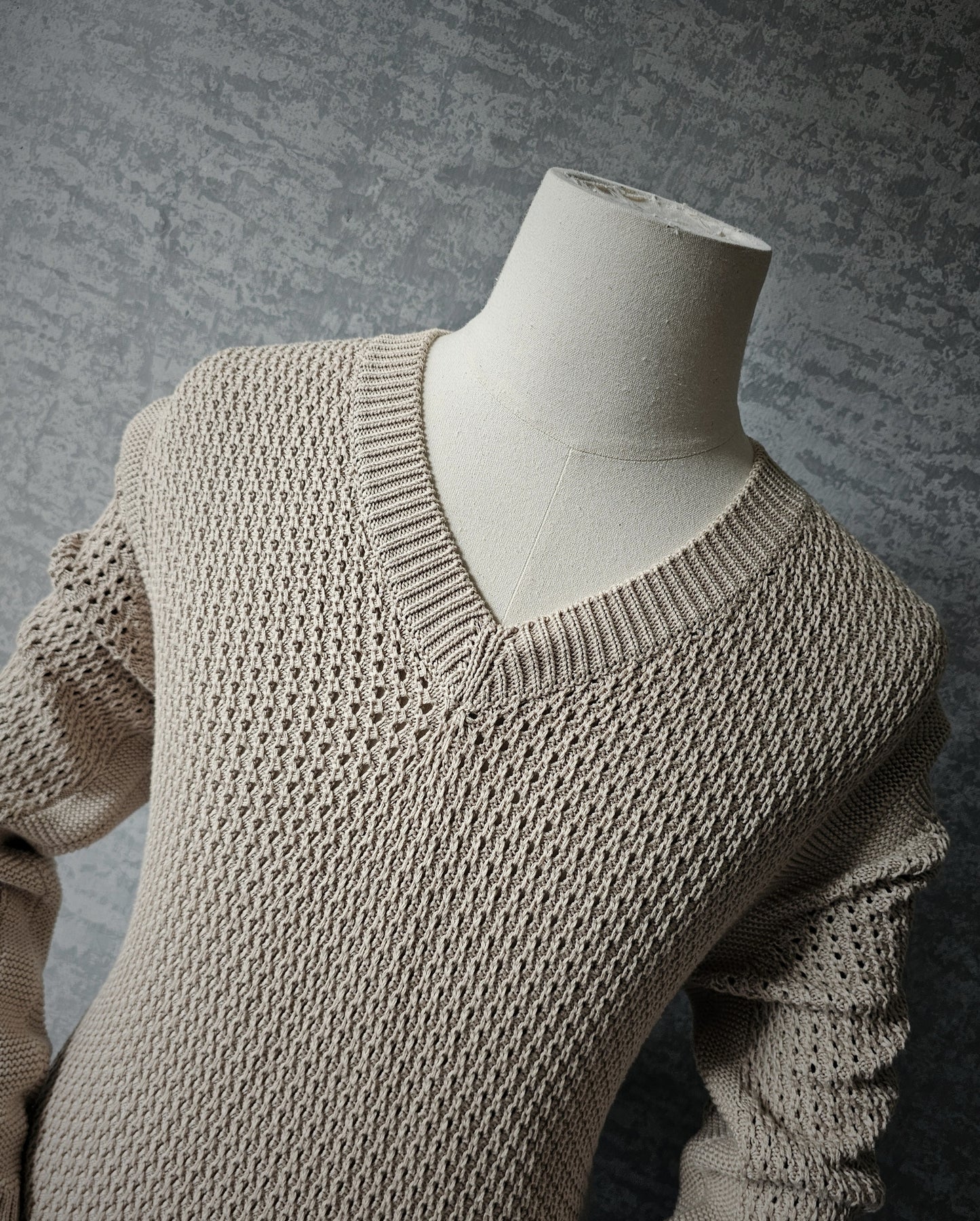 TOM FORD Knitted Cotton V-Neck Beige Sweater