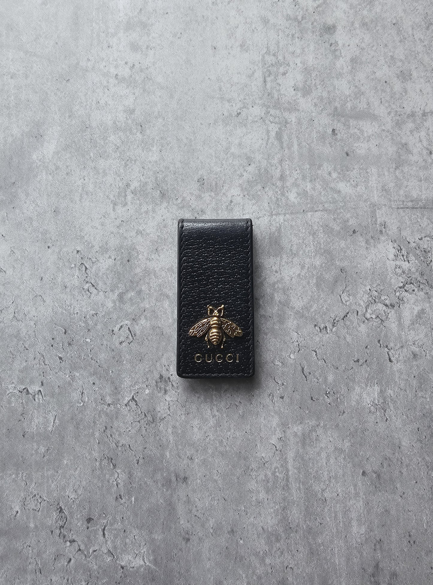 GUCCI Black Leather Animalier Bee Money Clip