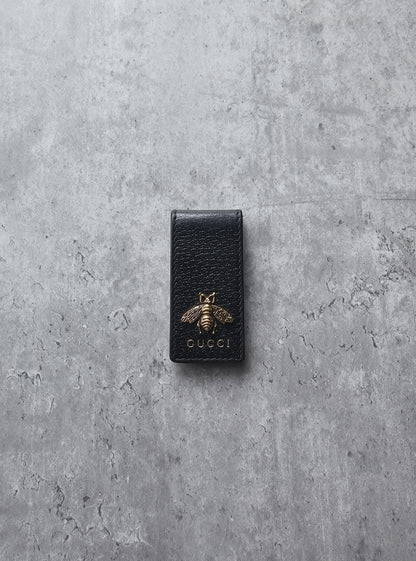 GUCCI Black Leather Animalier Bee Money Clip