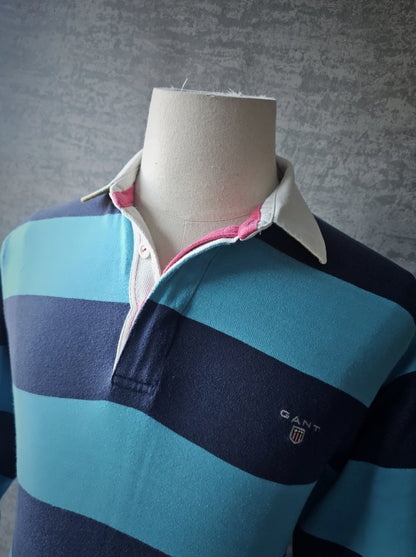 GANT Bar Stripe Rugby Heavy Rugger Long Sleeve Shirt in Turquoise/Navy