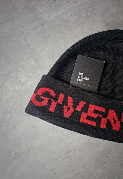 GIVENCHY Red Split Logo Beanie