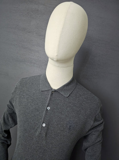 GUCCI Web Crest Embroidery Long Sleeve Polo Shirt