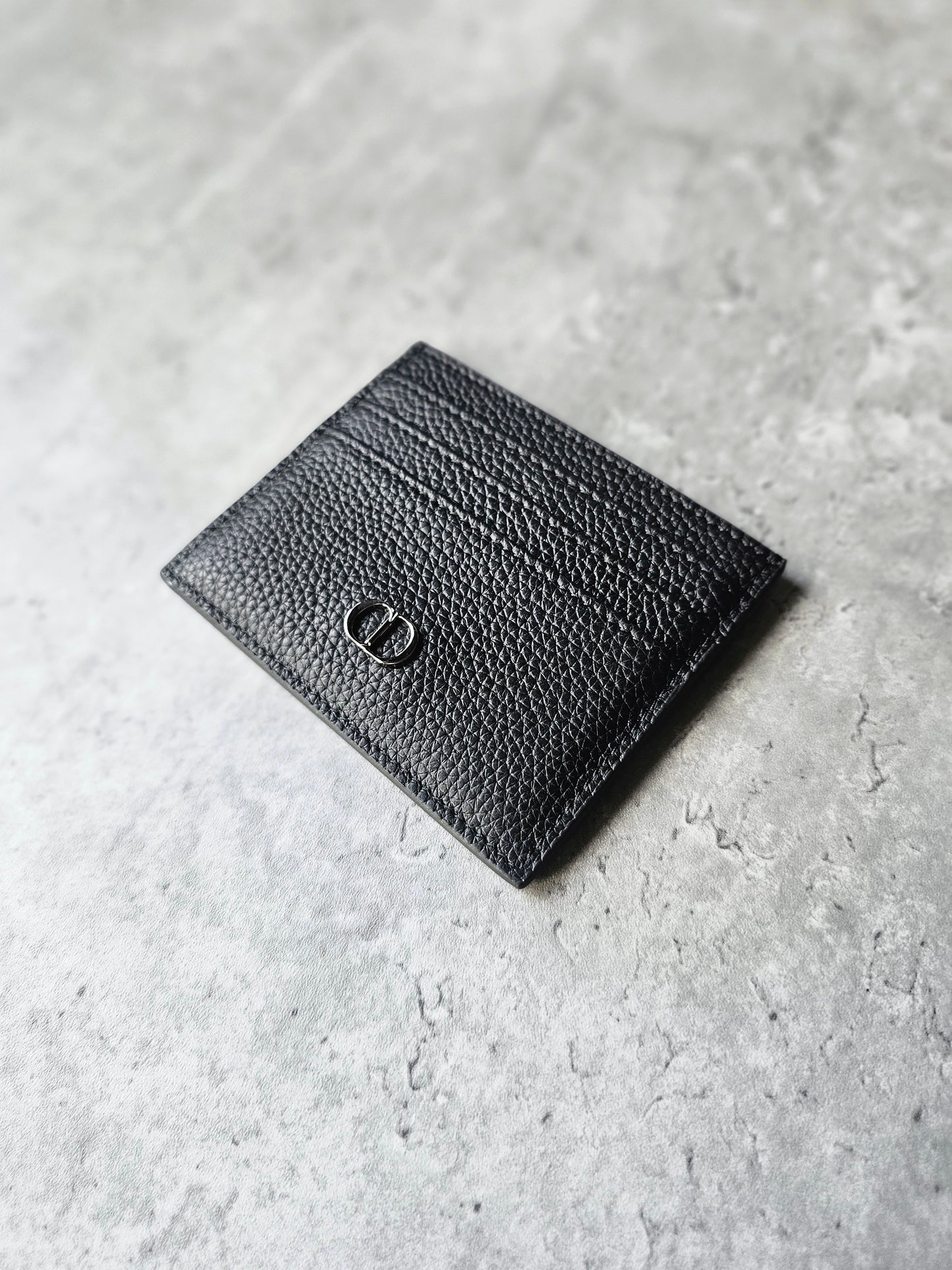 DIOR CD Icon Grained Calfskin Leather Black Card Holder