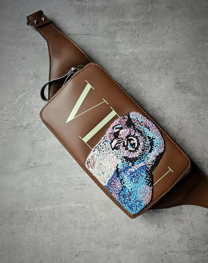 VALENTINO GARAVANI Limited Edition VLTN Umo Owl Embroidery Python Leather Belt Bag