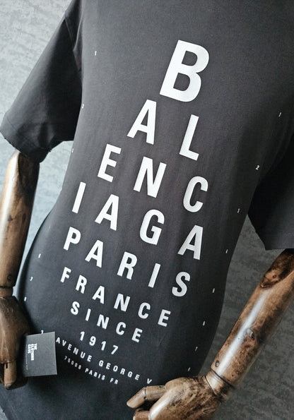 BALENCIAGA Optical Print Distressed Oversized T-Shirt