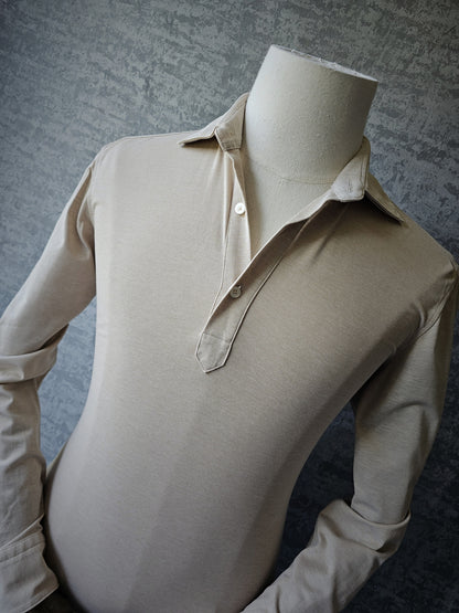 HUGO BOSS Long-Sleeve Cotton Beige Polo