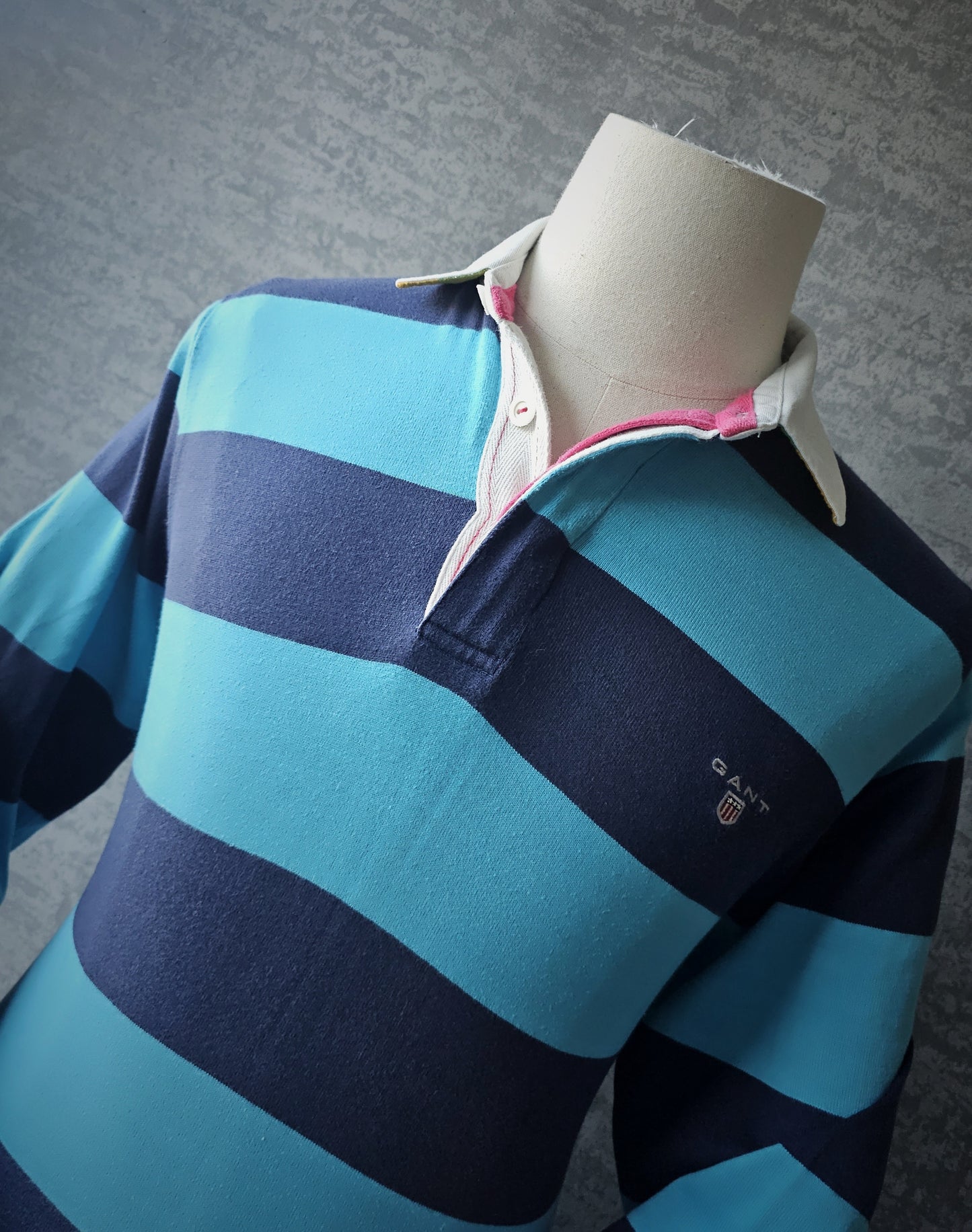 GANT Bar Stripe Rugby Heavy Rugger Long Sleeve Shirt in Turquoise/Navy