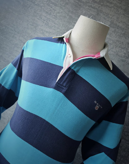 GANT Bar Stripe Rugby Heavy Rugger Long Sleeve Shirt in Turquoise/Navy