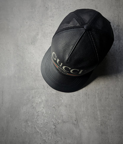 GUCCI Grained Calfskin Logo Tucker Cap