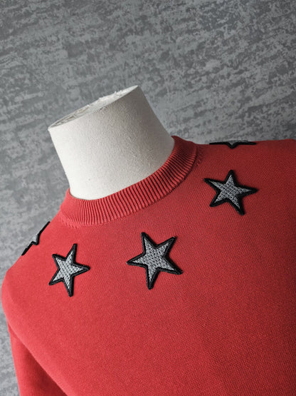 GIVENCHY Star Patches Crewneck Red Sweater