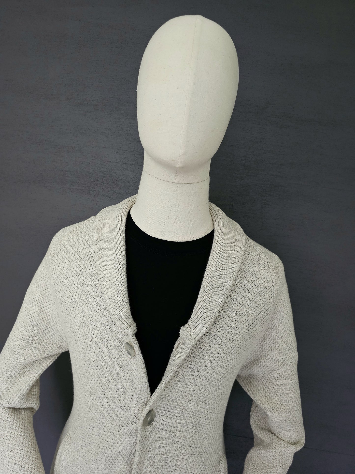 REISS Knitted Waffle Shawl Cardigan in Light Grey