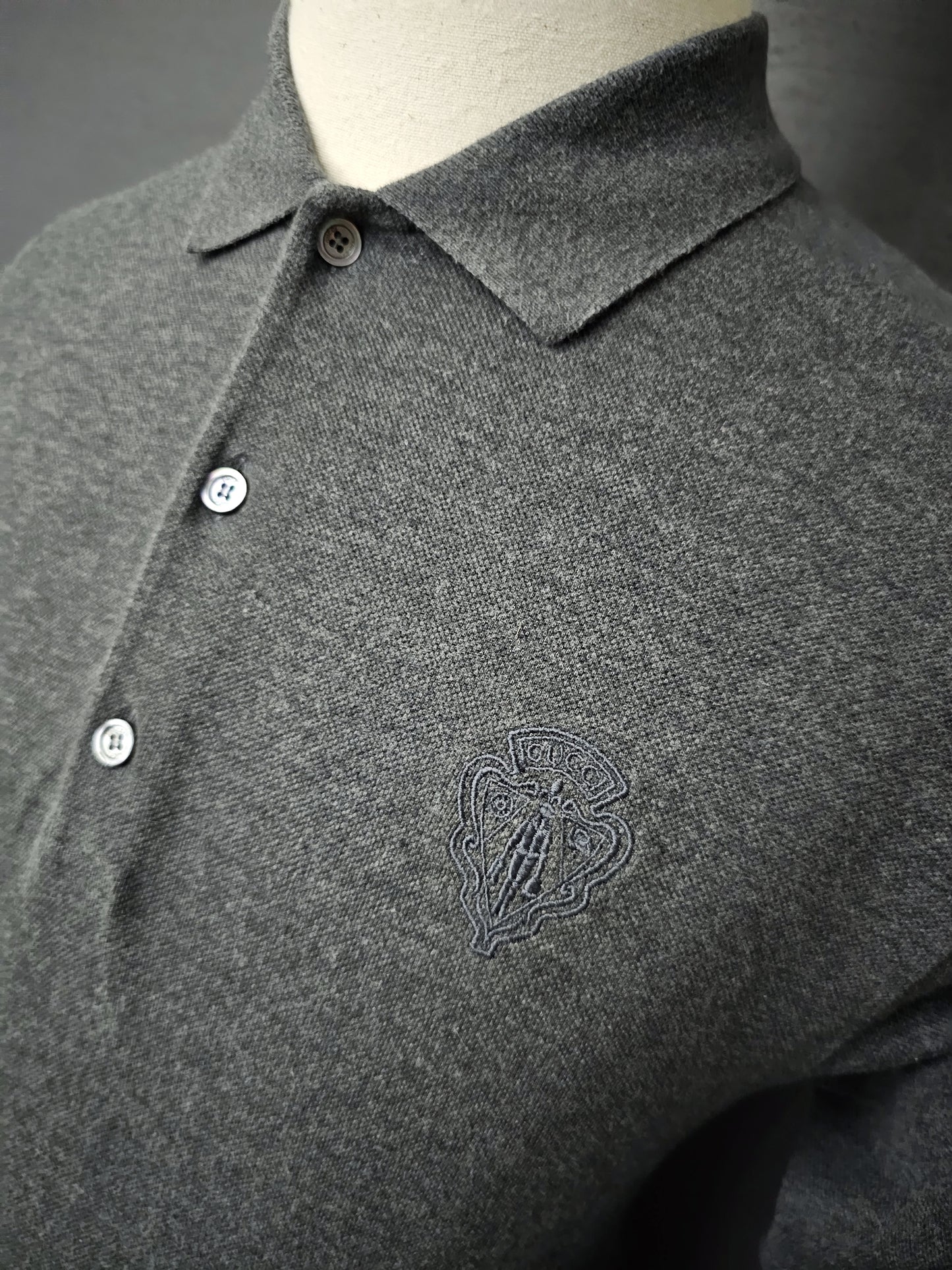 GUCCI Web Crest Embroidery Long Sleeve Polo Shirt