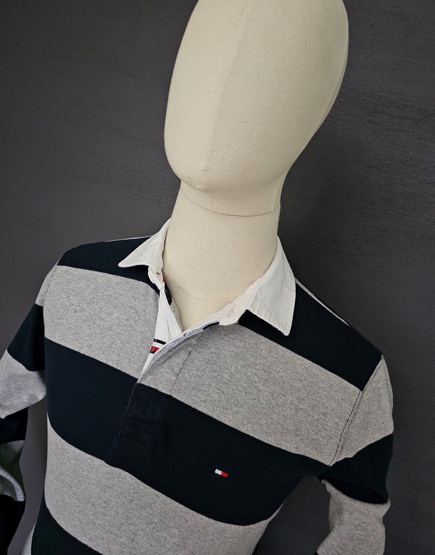 TOMMY HILFIGER  Prep Stripe Rugby Shirt in Navy and Grey