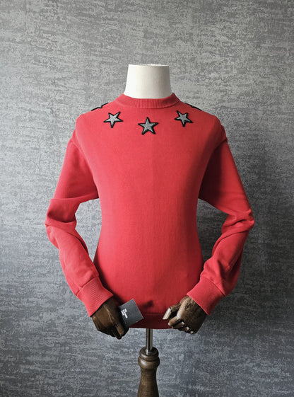 GIVENCHY Star Patches Crewneck Red Sweater