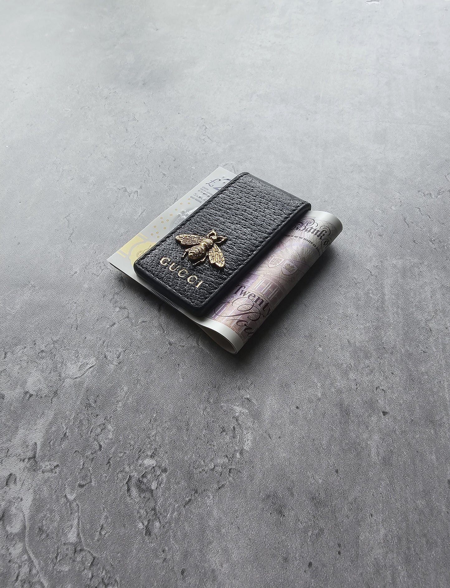 GUCCI Black Leather Animalier Bee Money Clip