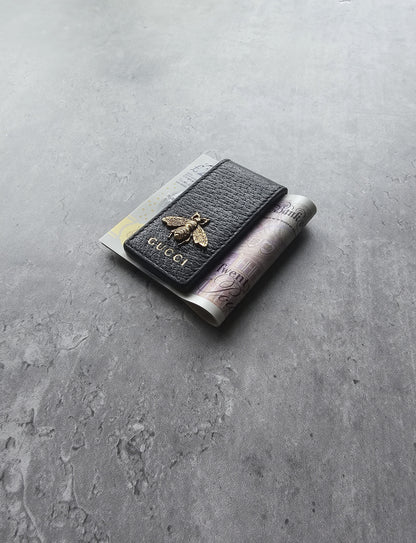 GUCCI Black Leather Animalier Bee Money Clip