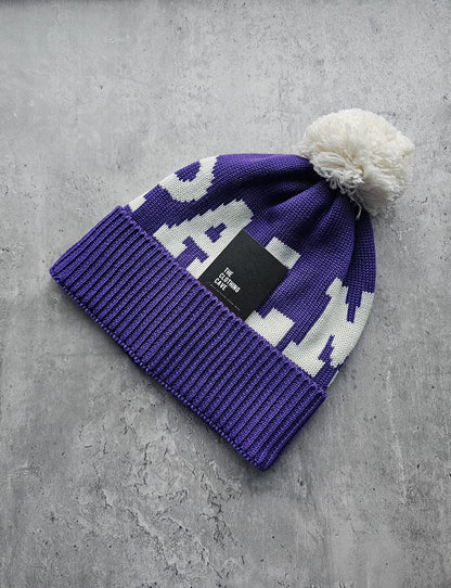 PALM ANGELS Logo Pompom Beanie Violet