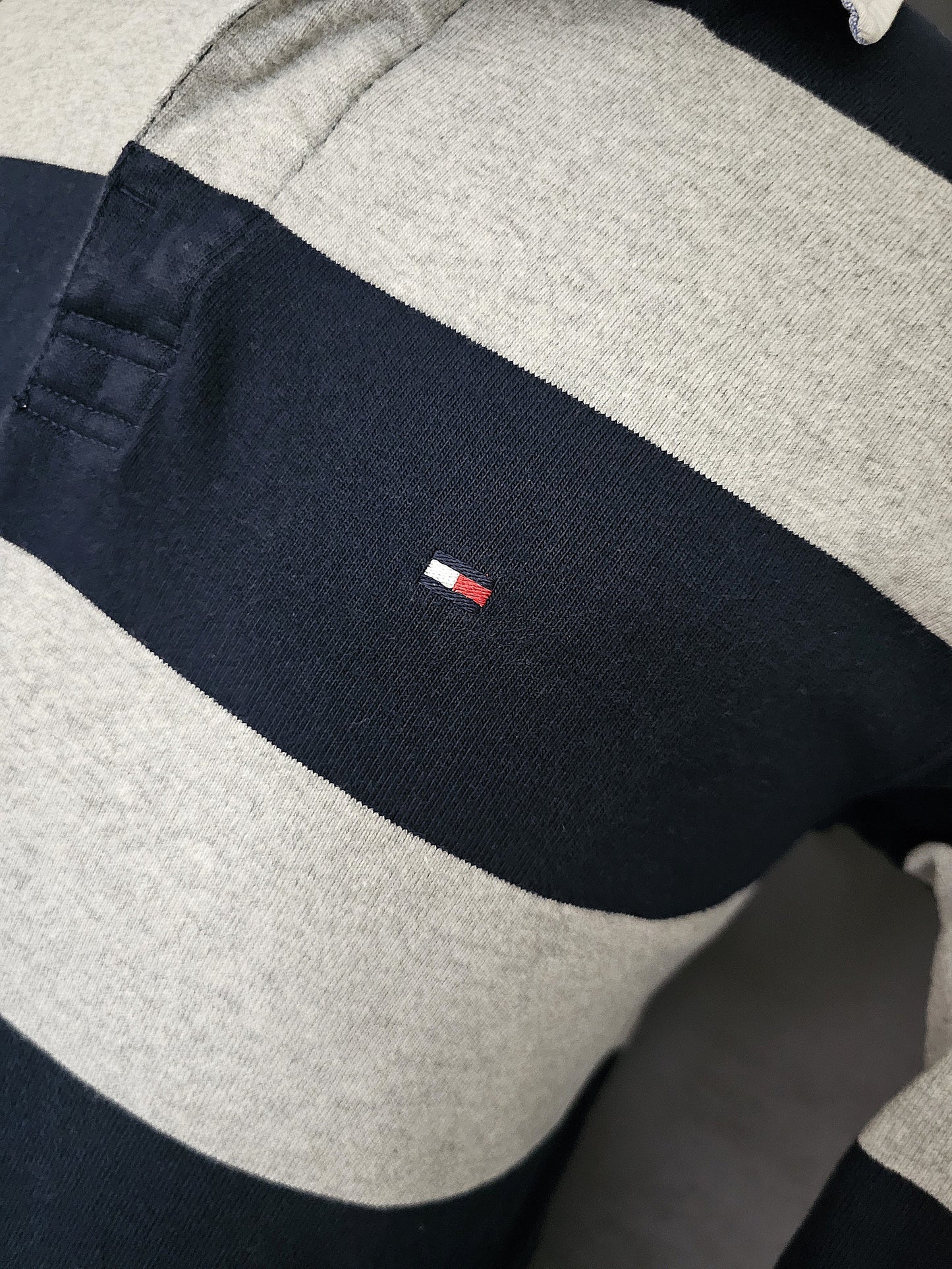 TOMMY HILFIGER  Prep Stripe Rugby Shirt in Navy and Grey