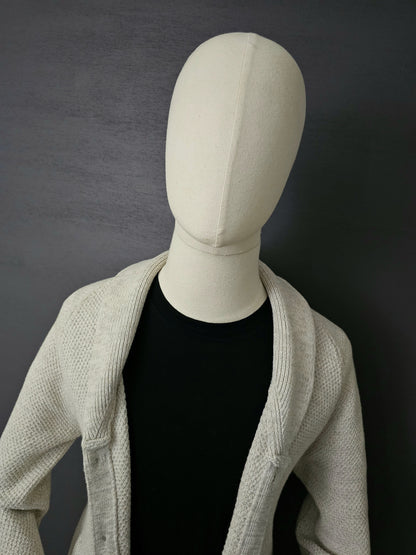 REISS Knitted Waffle Shawl Cardigan in Light Grey