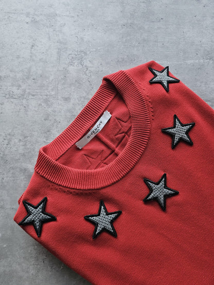 GIVENCHY Star Patches Crewneck Red Sweater