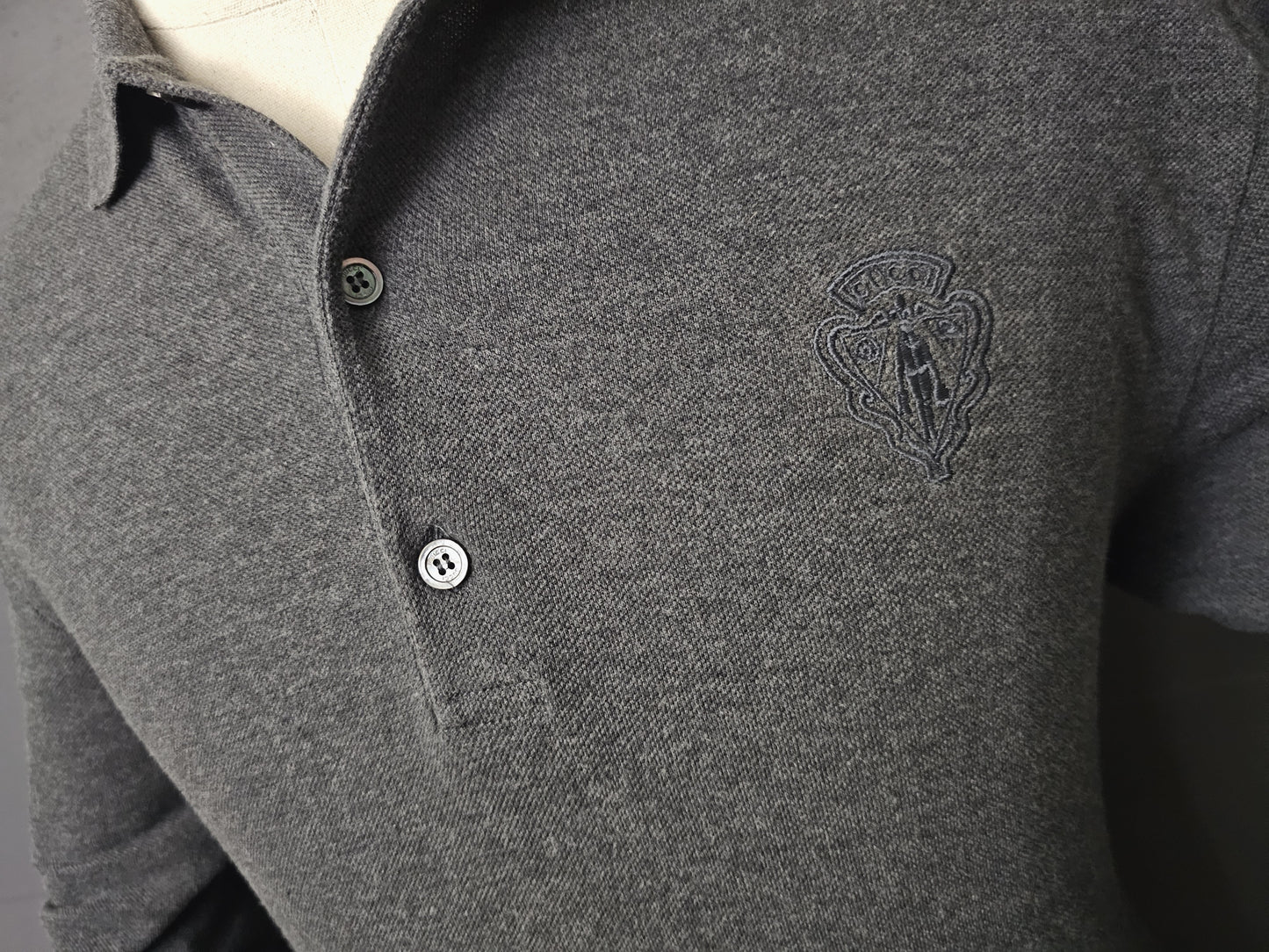 GUCCI Web Crest Embroidery Long Sleeve Polo Shirt