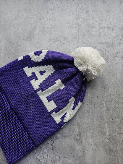 PALM ANGELS Logo Pompom Beanie Violet