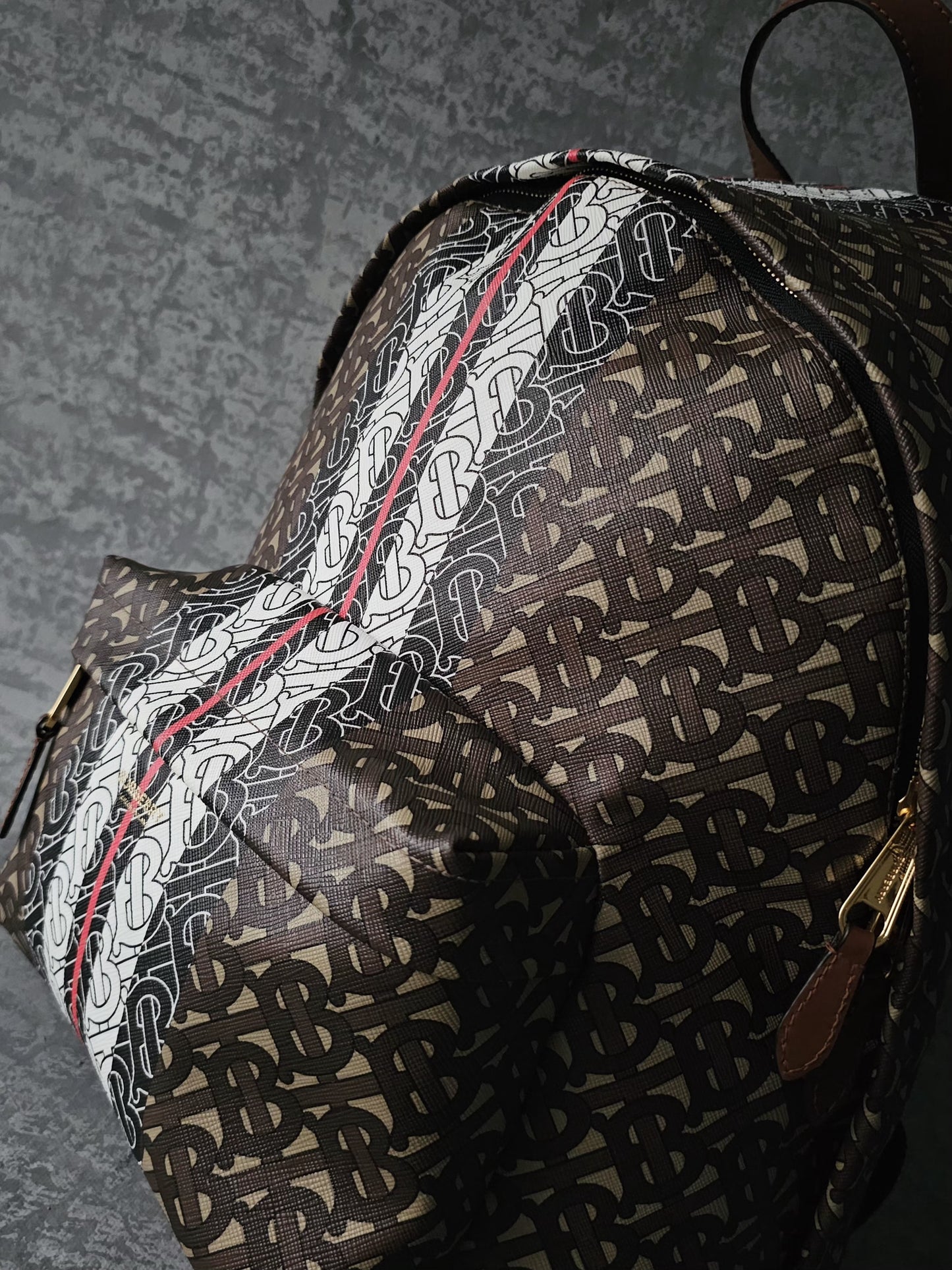 BURBERRY TB E-Canvas Monogram striped backpack