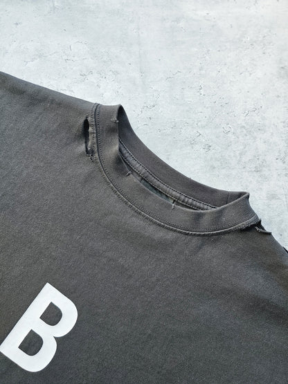 BALENCIAGA Optical Print Distressed Oversized T-Shirt