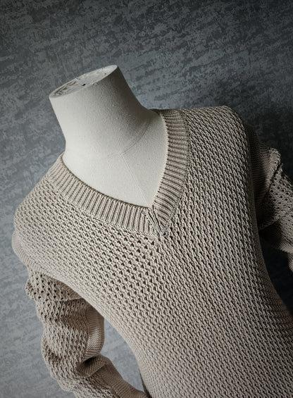 TOM FORD Knitted Cotton V-Neck Beige Sweater