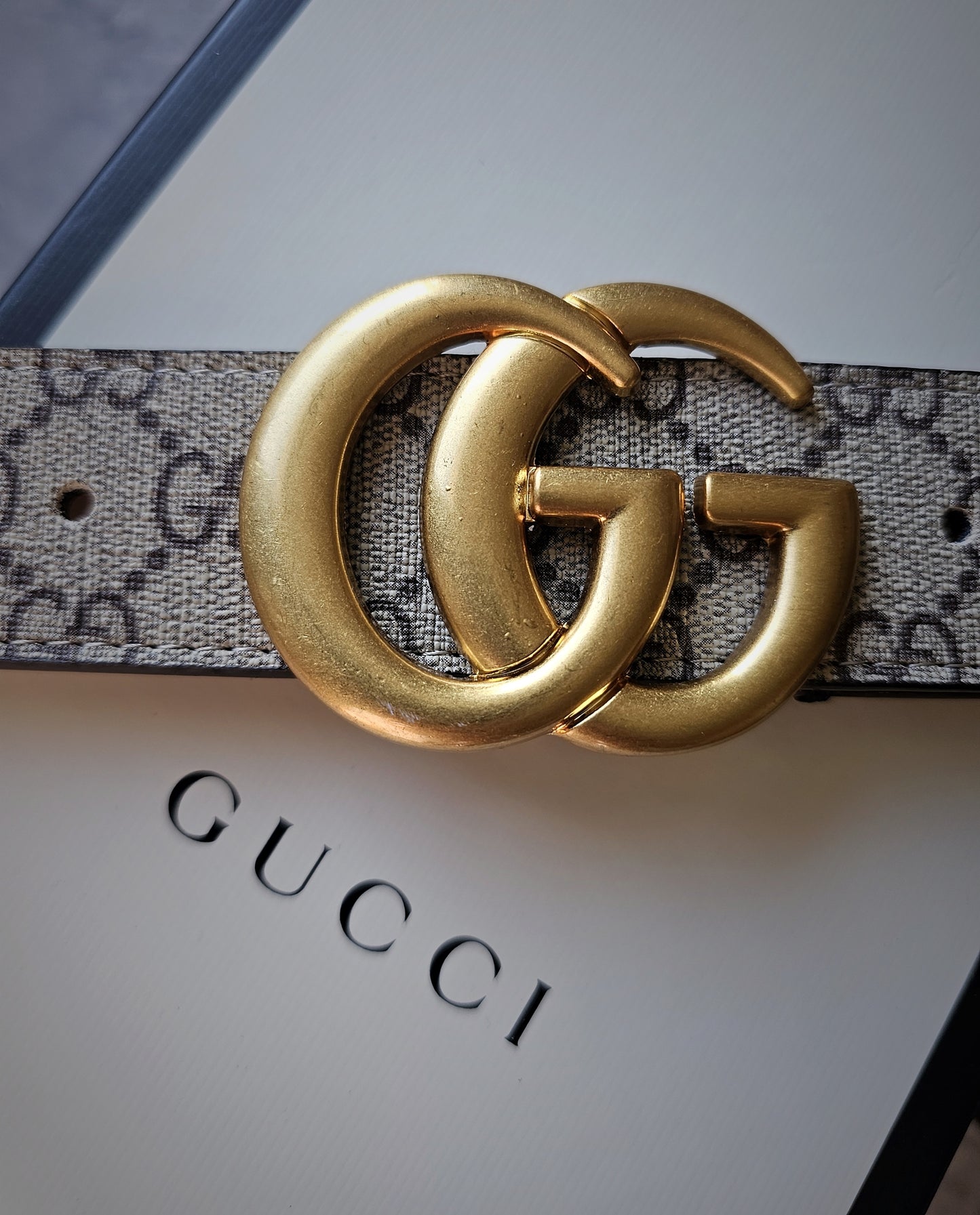 GUCCI GG Marmont Supreme Monogram Beige Belt