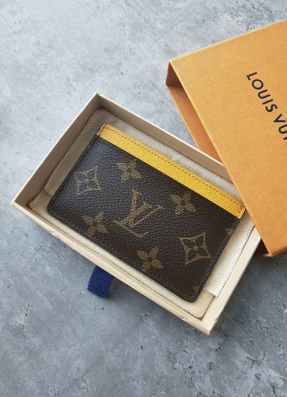 LOUIS VUITTON Brown Monogram Canvas Yellow Contrasting Card Holder