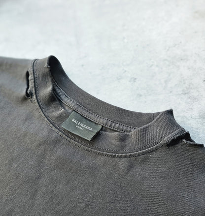 BALENCIAGA Optical Print Distressed Oversized T-Shirt
