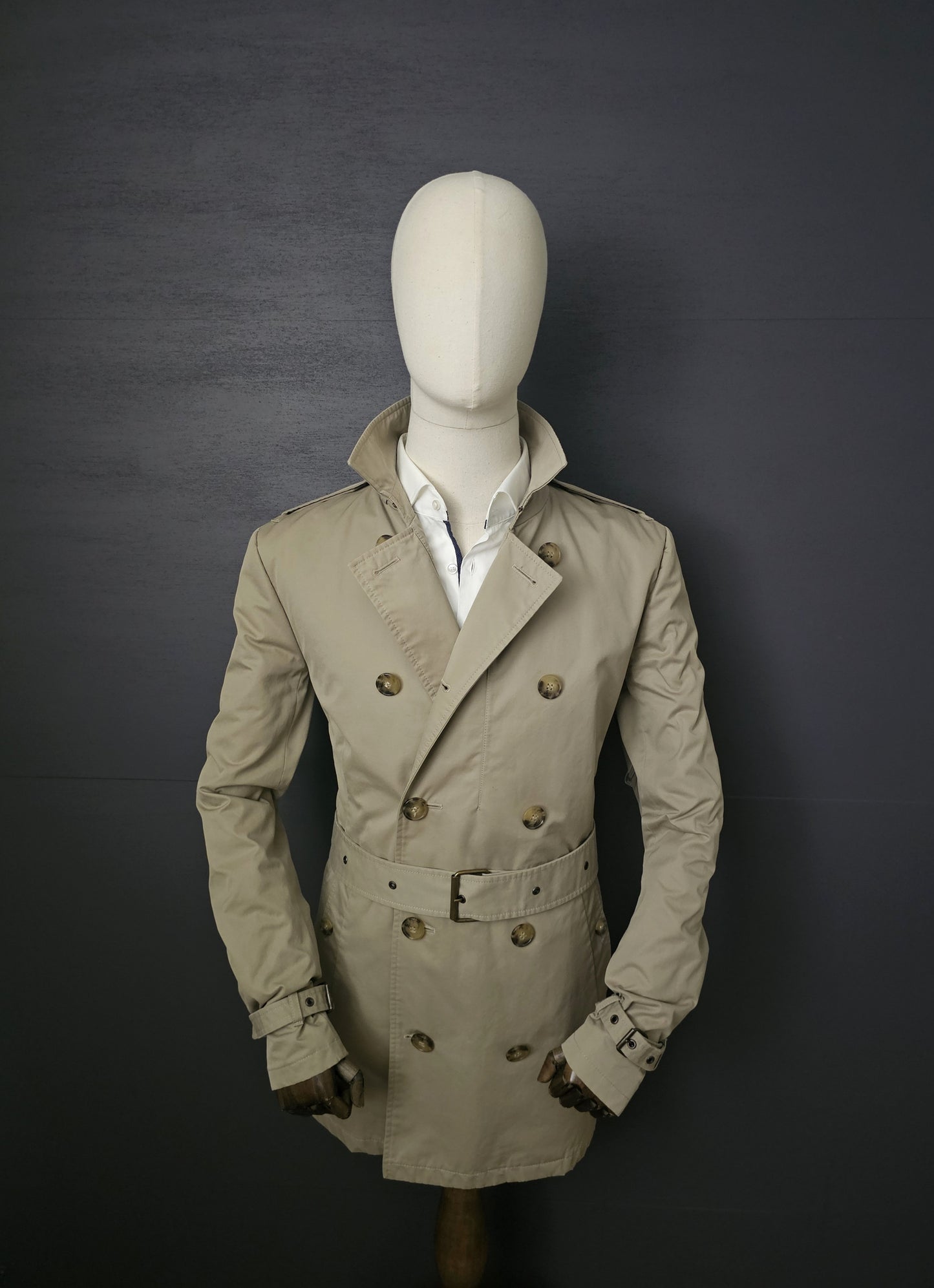 ALL SAINTS Amend Mac Beige Trench Coat