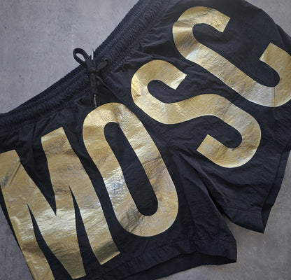 MOSCHINO Gold Foil Logo Black Swim Shorts