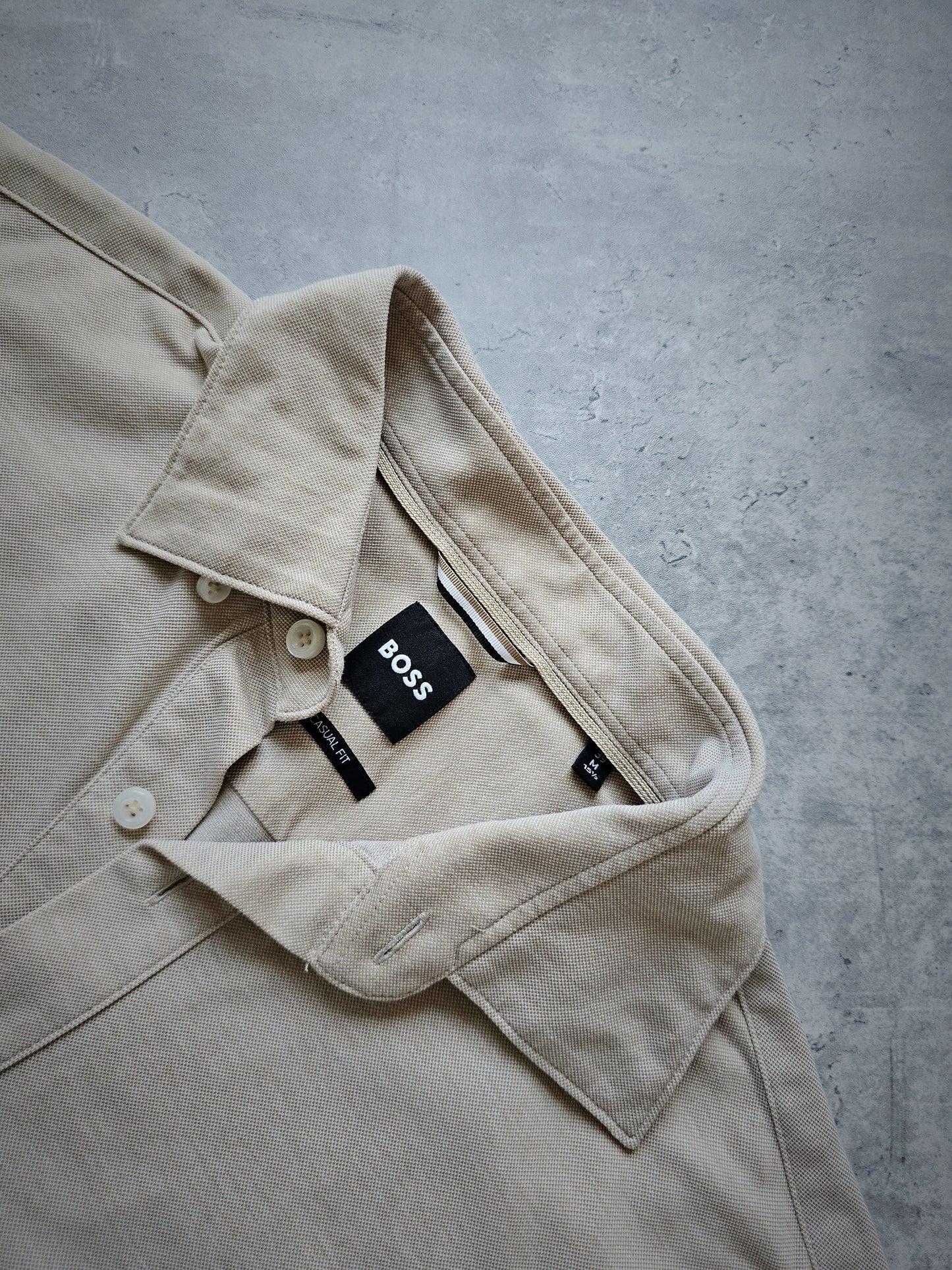 HUGO BOSS Long-Sleeve Cotton Beige Polo