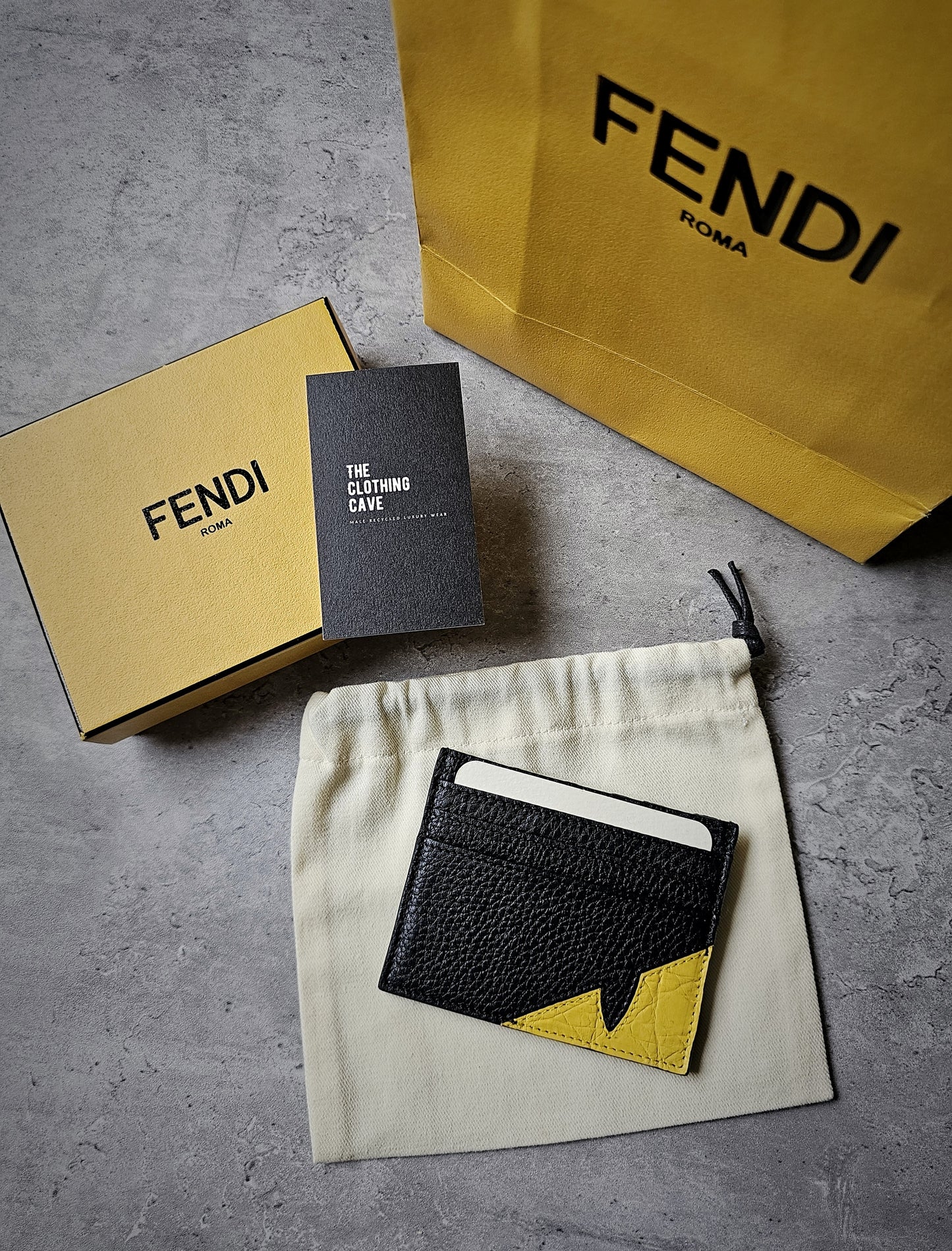 FENDI Black & Yellow Bug Eye Roma Leather Card Holder