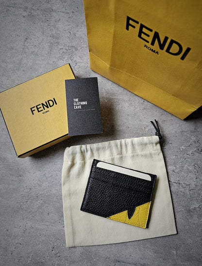 FENDI Black & Yellow Bug Eye Roma Leather Card Holder
