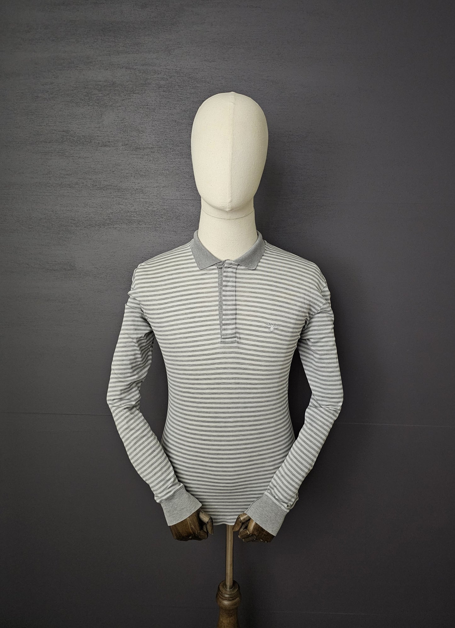 DIOR Stiped Long-Sleeve Polo with Bee Embroidery